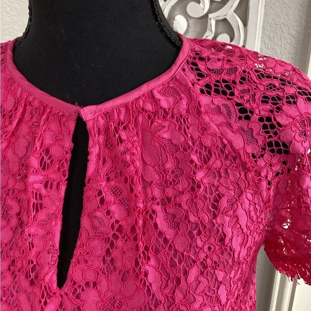 J.CREW Hot Pink Short Sleeve Lace Top